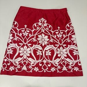 Loft Elegant Red and White Floral Skirt Size 16